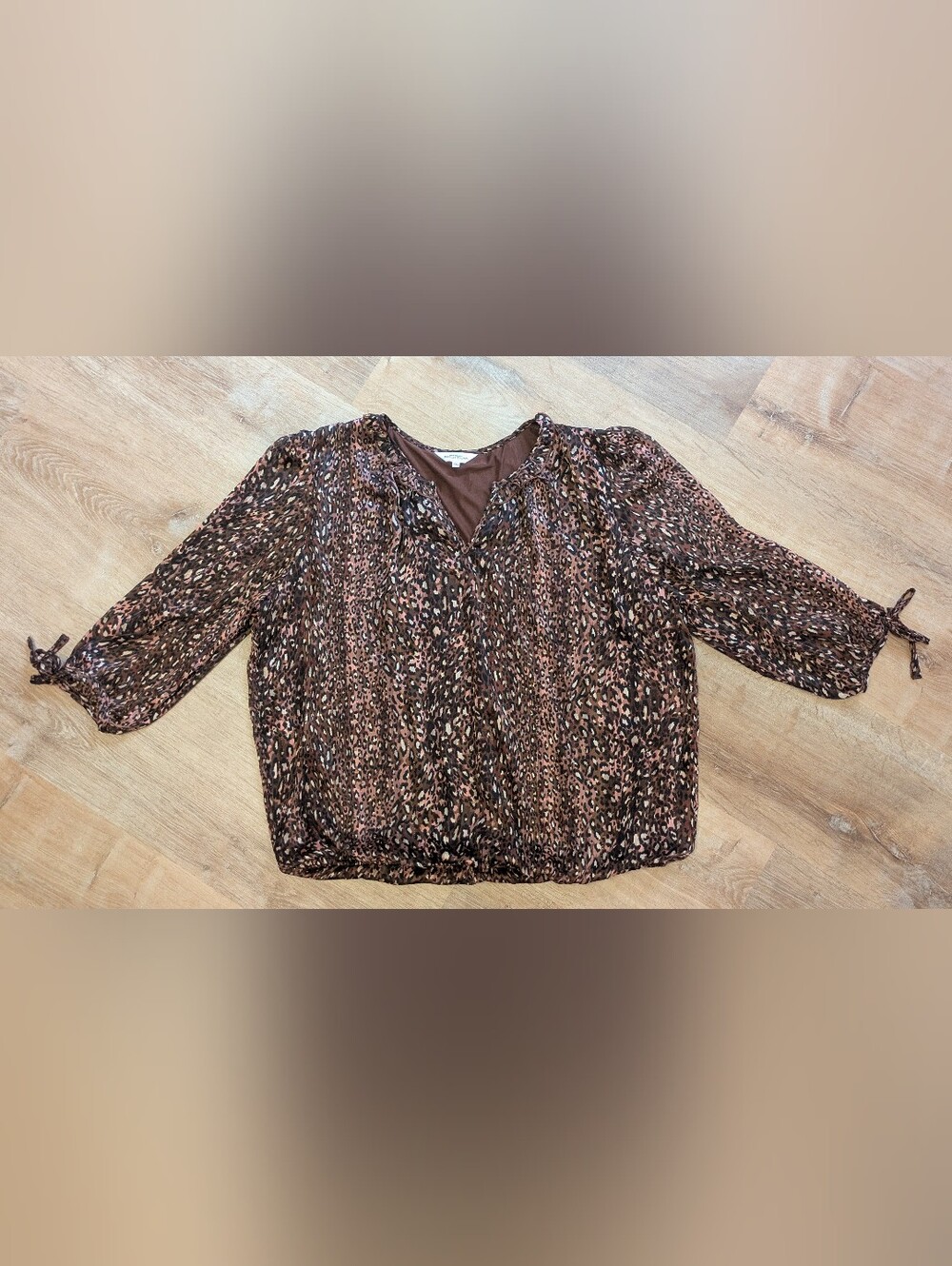 Northern Reflections Brown & Pink Leopard Printed V-Neck Women's Blouse